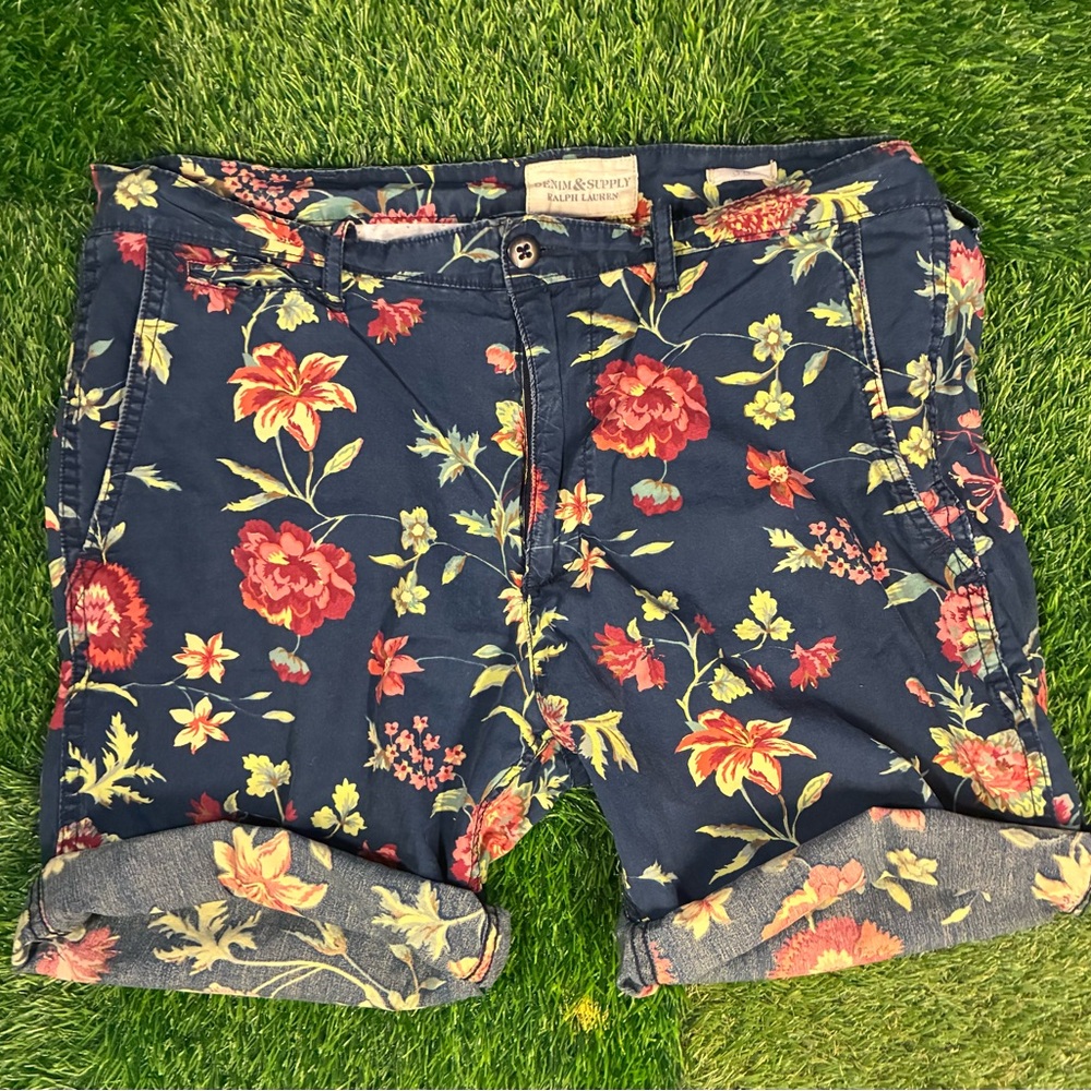 Denim & Supply Ralph Lauren Floral Print Shorts - Navy and Yellow